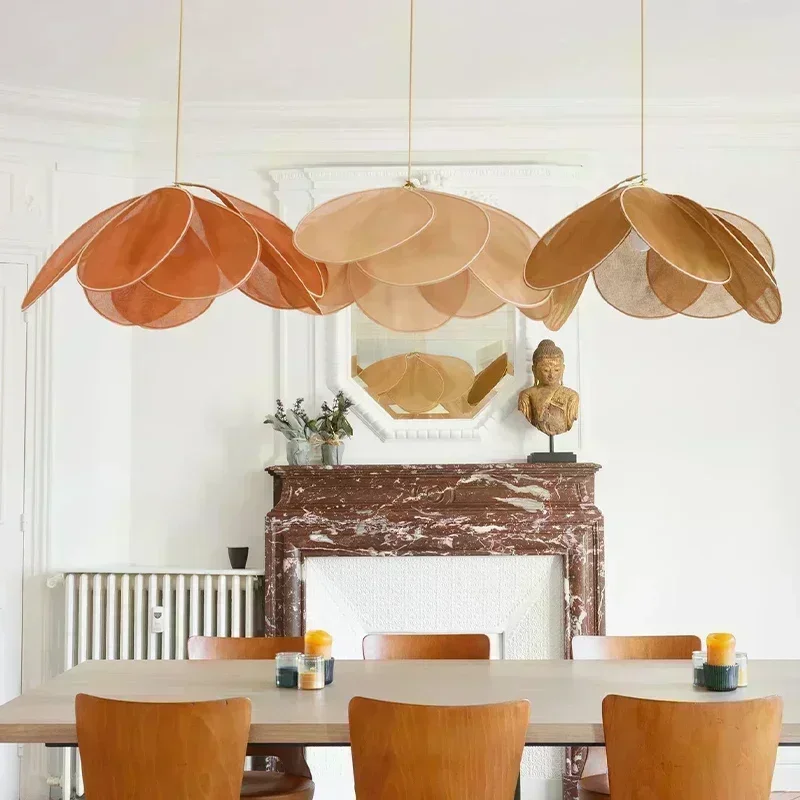 Modern Fabric Petal Hanging Chandelier Living Room Bedroom Dining Table Bar Home Decor Colorful Flower Pendant Light Aesthetic 3