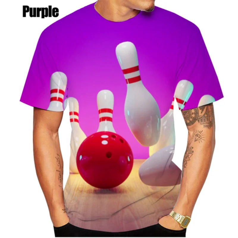 Harajuku Summer New Popular Sports Bowling 3D Print T-shirt Men's Cool Fun Creative Round Neck T-shirt