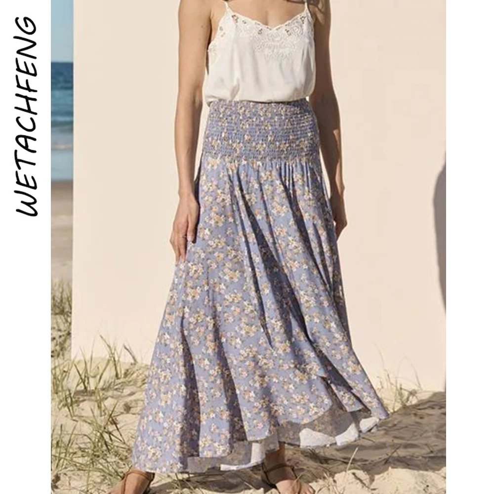 

Women's Skirts Split Irregularity High Waist Floral Printed Long Skirts Summer Holiday Party Beach Boho Flower Female Sexy Dress