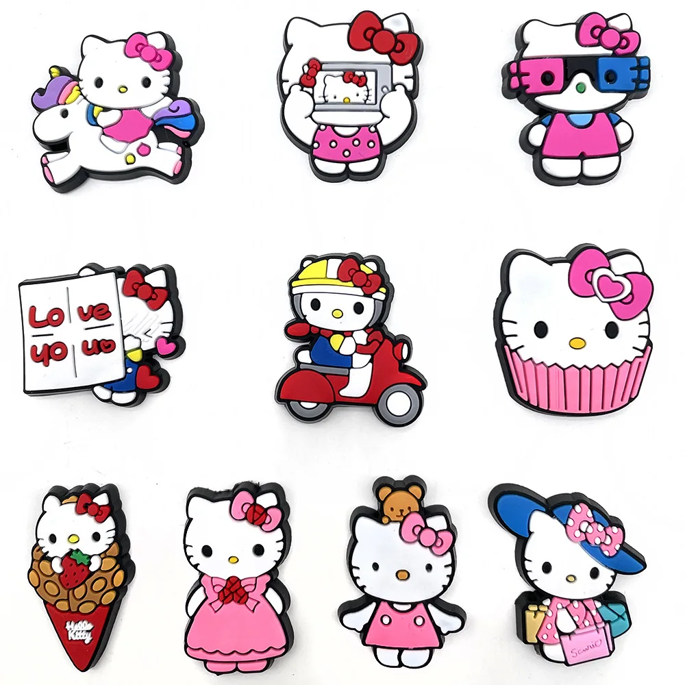 

10pcs/set Cute Summer Sanrio Hello Kitty Shoe Charms PVC Accessories Soft Rubber Shoes Decorated Jibz Charms for Boys Women Gift
