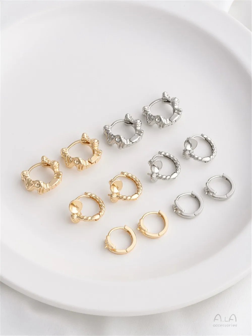 14K Gold Wrapped Fried Dough Twists Round Lava Bead Ear Clasp Diy Hand Bonded Pearl Ear Jewelry Earrings Accessories E350 4 pcs 3d printers hot bed leveling assembly mould die springs screws mold hand twists nut replacement parts accessory