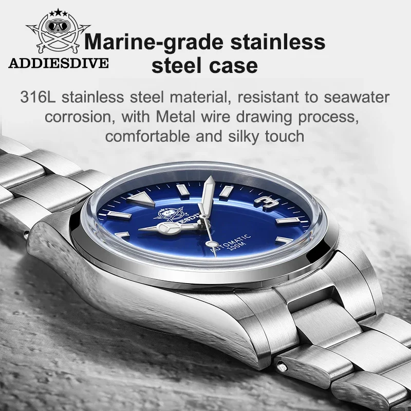 ADDIESDIVE Top brand NH35 Automatic Mechanical Watch AD2112 Sapphire Crystal 100m Dive Steel Watches BUSINESS Relogios Masculino