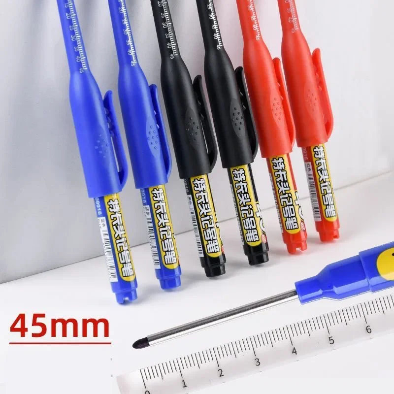 6pcs Permanent Marker Pen 45mm Deep Drill Hole Long Lengthen Nib Waterproof For Bathroom Woodworking