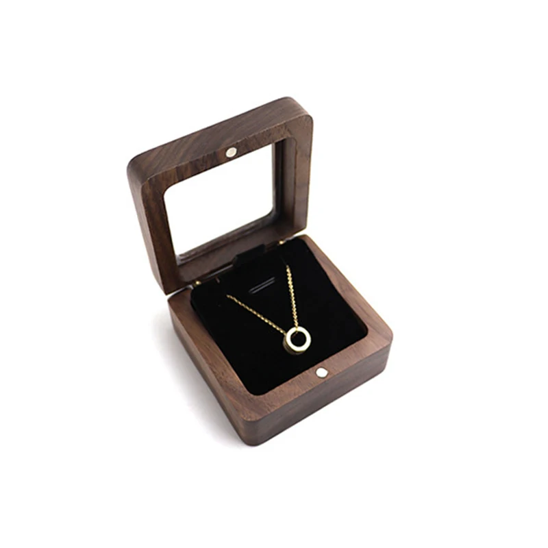 Black Walnut Small Jewelry Gift Packaging Storage Box Window Jewelry Box Fashion Pendant Necklace organizador de joyas