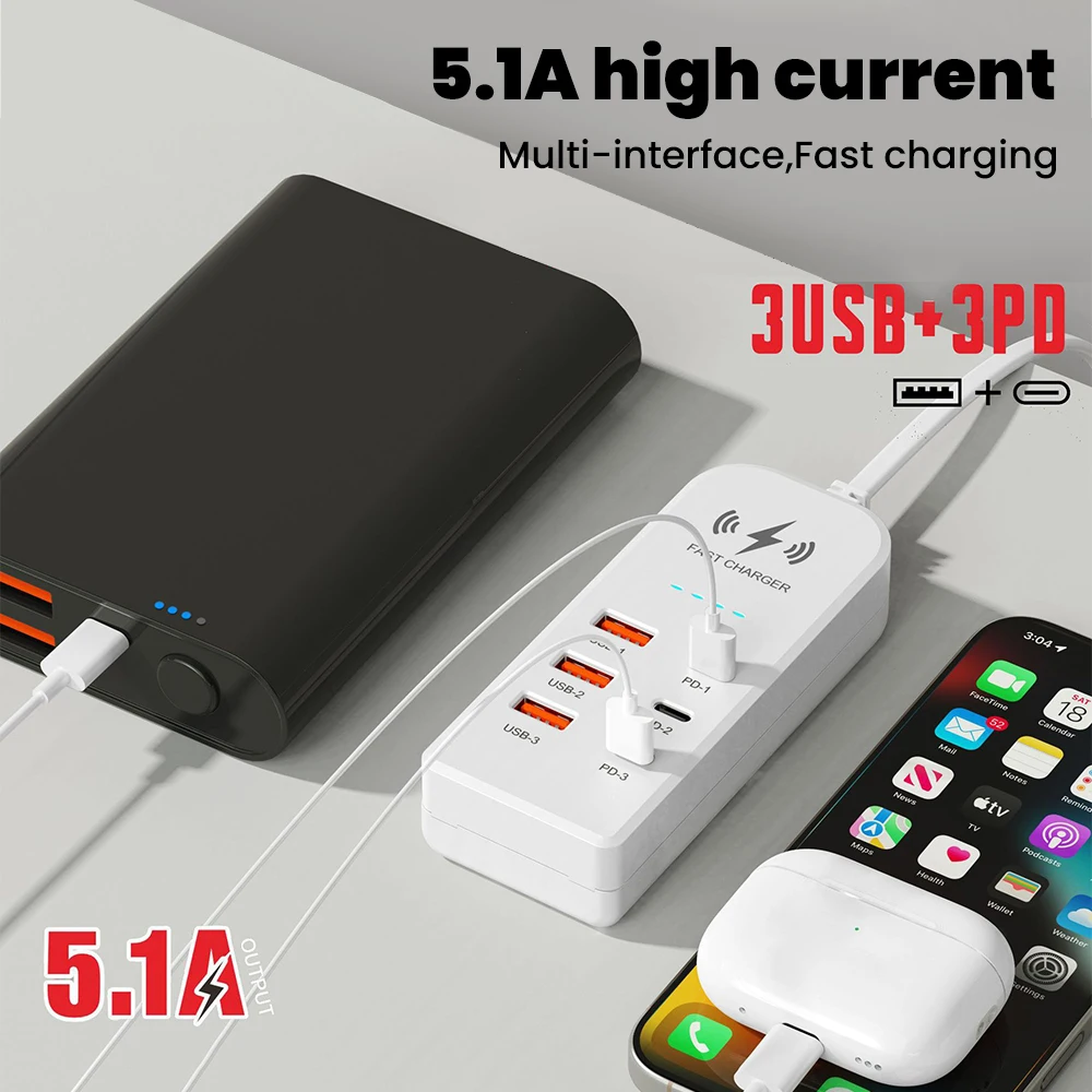 Universal Fast Charging Power Strip with USB and Type C Ports