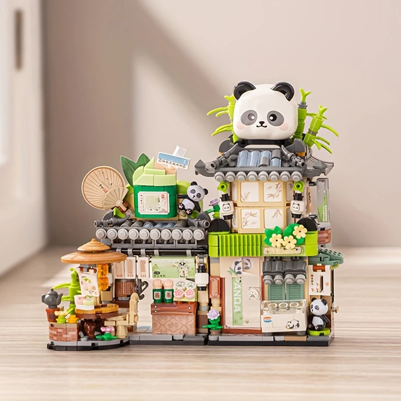 Mini Building Blocks Cute Panda Ornaments Street View