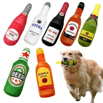Brinquedos engraçados do cão do luxuoso, Garrafa de cerveja em forma, Squeak Sound, Limpar os dentes mastigar brinquedo, Pet Interactive Playing Supplies, Pequenos e grandes cães