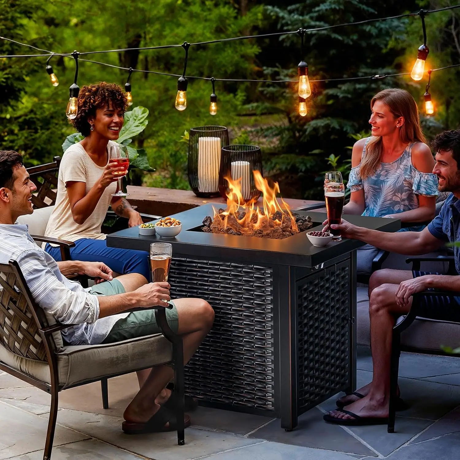 Description Picture 2 of itemOutdoor Fire Pit Table, Steel Gas Fire Pit with Lid and Lava Rock, Add Warmth to Parties on Patio Deck Garden, Outdoor heaters