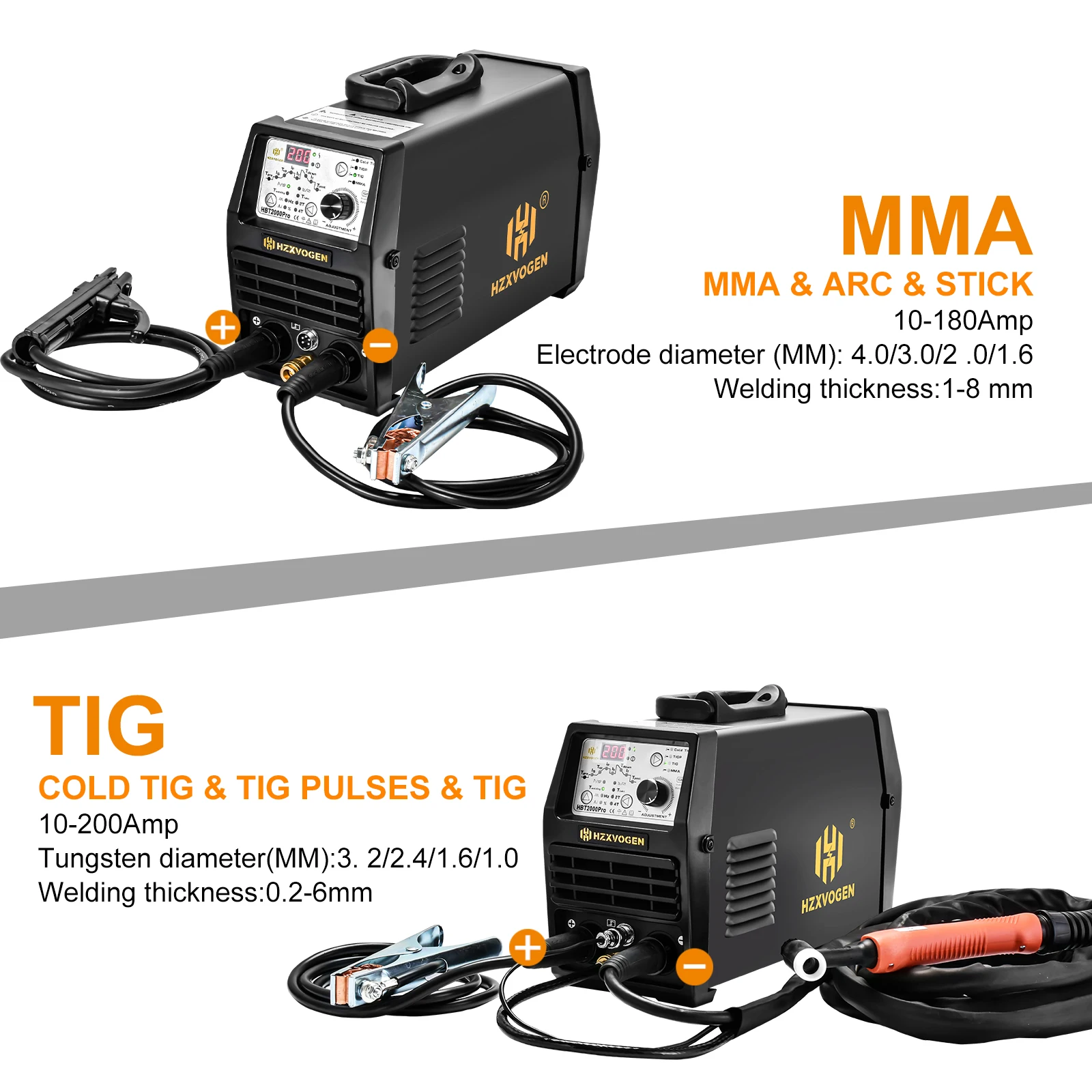 Welding machine HZXVOGEN 200A cold TIG pulse welding machine 1-900ms adjustment HF spot TIG welder ARC MMA stick welder