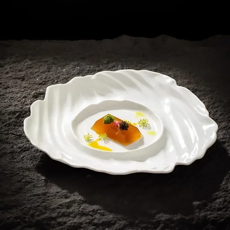Creative Irregular Texture Dinner Ceramic Plate Restaurant Dessert Specialty Plate Sushi Snack Plates Pure Tableware White