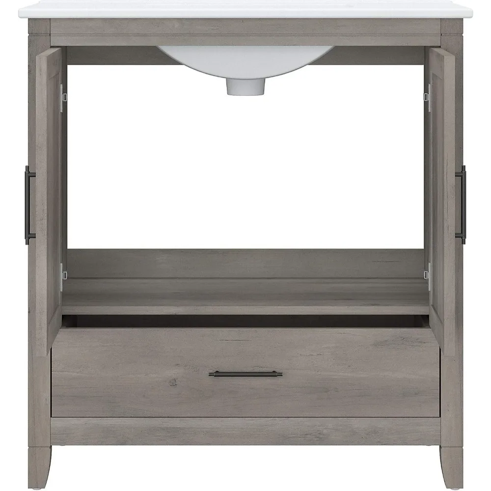 Bathroom Vanity with Sink in Driftwood Gray Bath Room Ceramic and Wood Storage Solution for Powder Room  bathroom sink cabinet 6