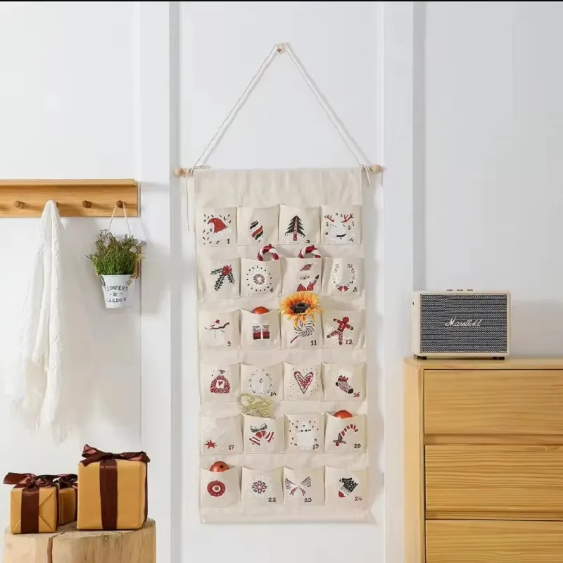 Christmas Ornaments Christmas Advent Calendar Canvas Bronzing Number Wall Calendar 24 Pockets