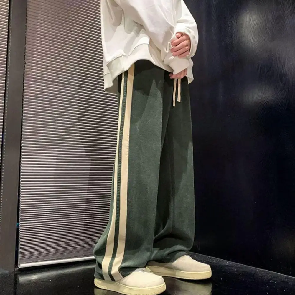 Men Casual Pants Retro Striped Men's Sweatpants with Elastic Waist Wide Leg for Comfortable Street Style Soft for Casual 2