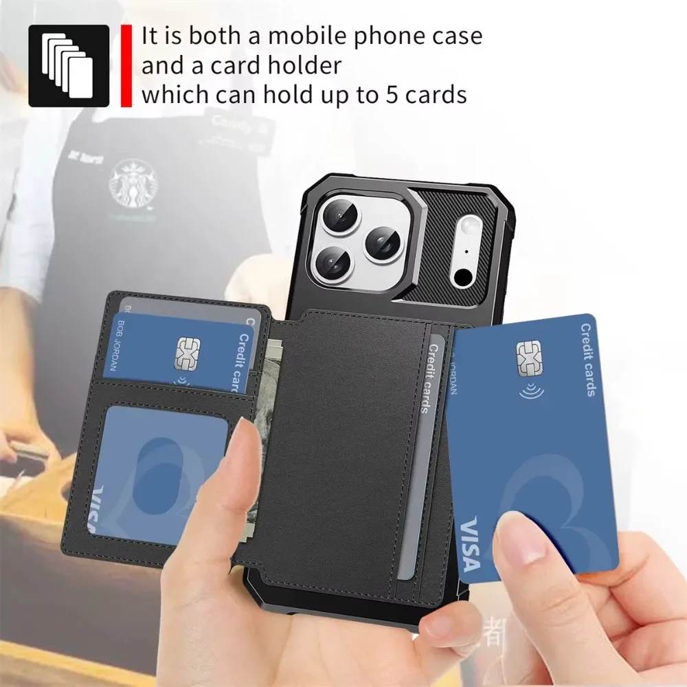 Wallet Phone Case Card Holder for Apple IPhone 17 Air 16E 16 15 14 Plus 13 12 Pro Max Hybrid Rubber Bumper Back Flip Cover