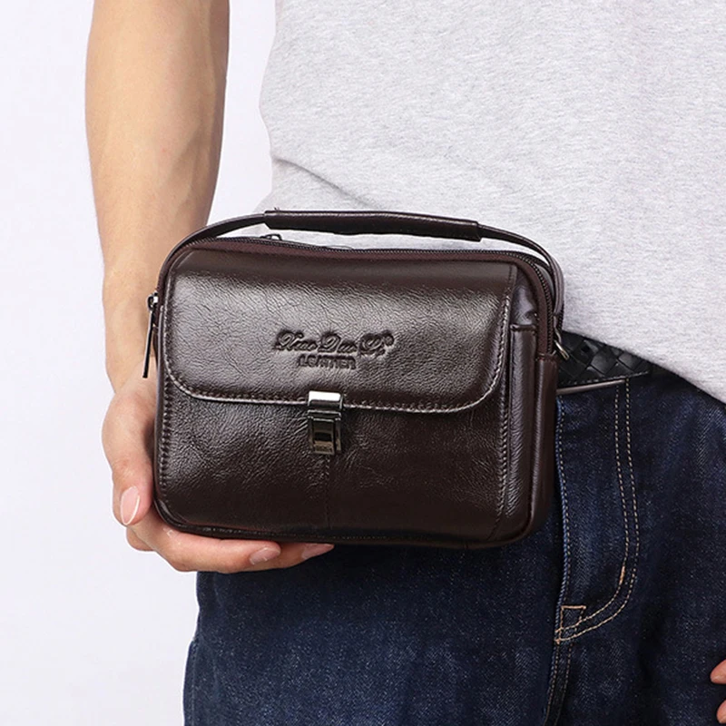 Gli uomini del Pacchetto Della Vita Della Cinghia di Stoffa Bum Bag Multi-Funzione Della Borsa di Affari del Cuoio Genuino Piccolo 7 ''Crossbody del Messaggero Della Spalla borse - immagine 5