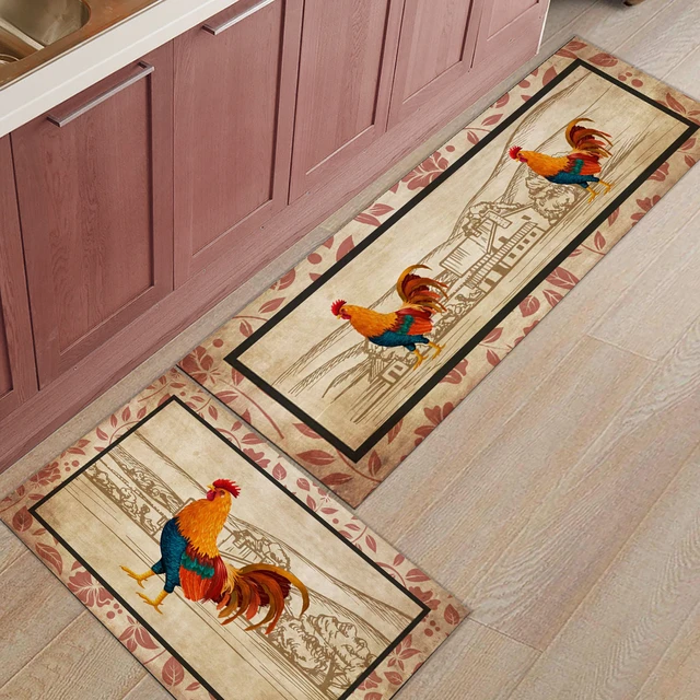 1pc Polyester Kitchen Rug, Modern Hen Pattern Kitchen Mat For