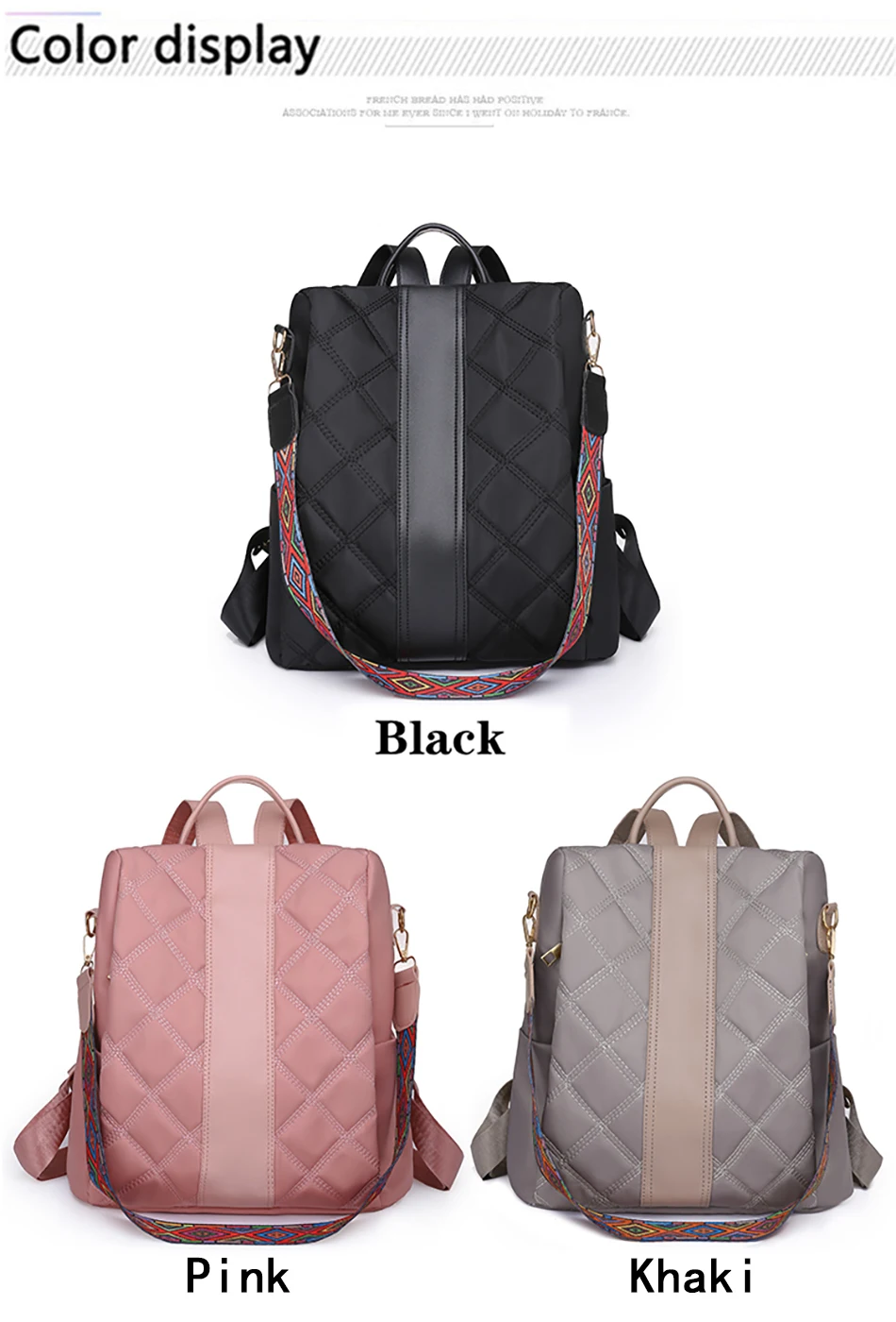 2022 New Women Designer Backpack Rhombus Stitched Oxford Cloth Backpack Chinese Style Colorful Wide Shoulder Strap Shoulder Bags