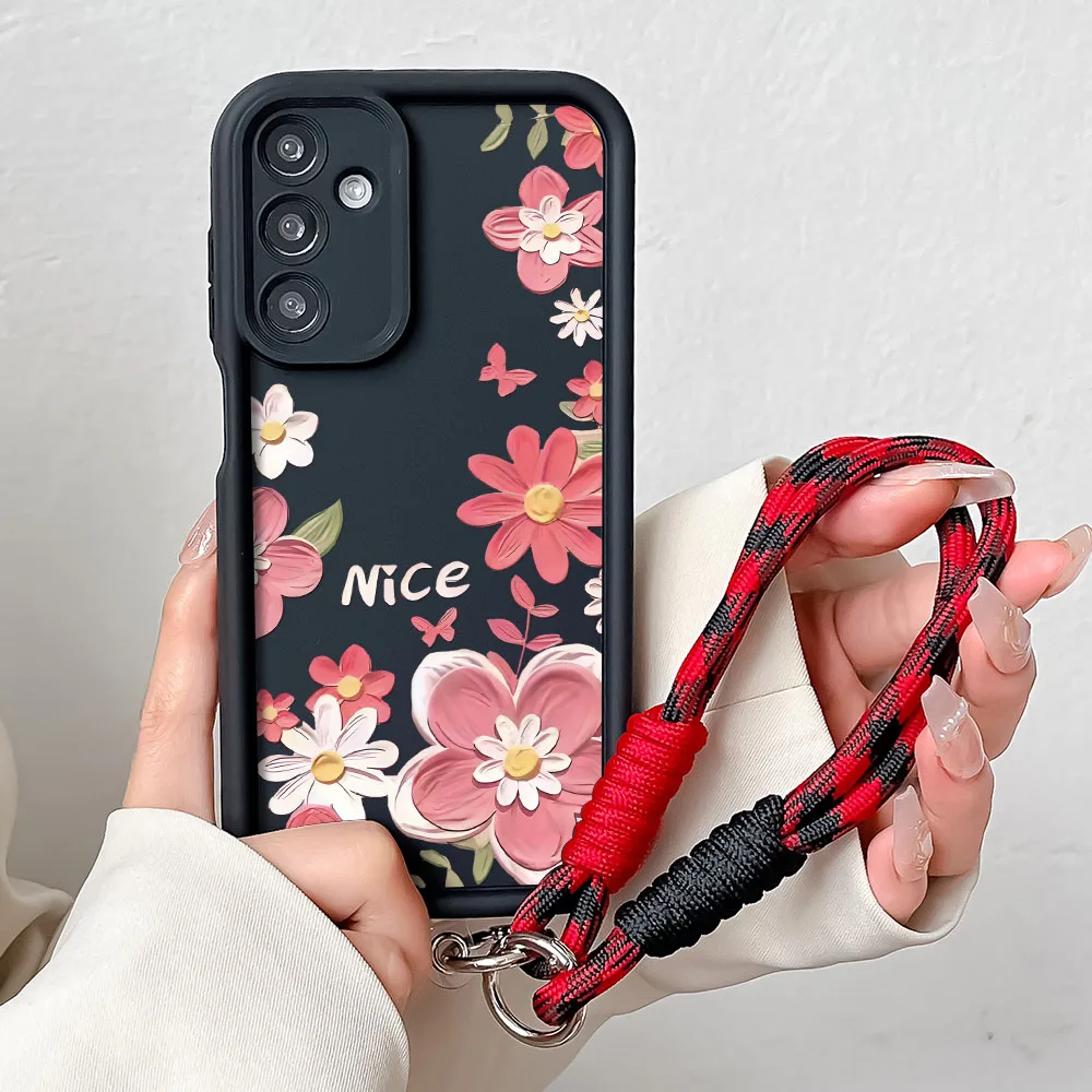 Whimsical Floral Phone Case with Wrist Chain Lanyard Cover