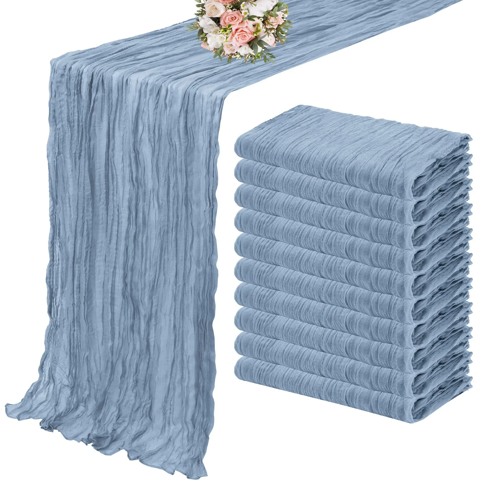 

10PCS Set Semi-Sheer Gauze Wedding Table Runner Grey Blue Cheesecloth Table Dining Party Christmas Banquets Arches Cake Decor