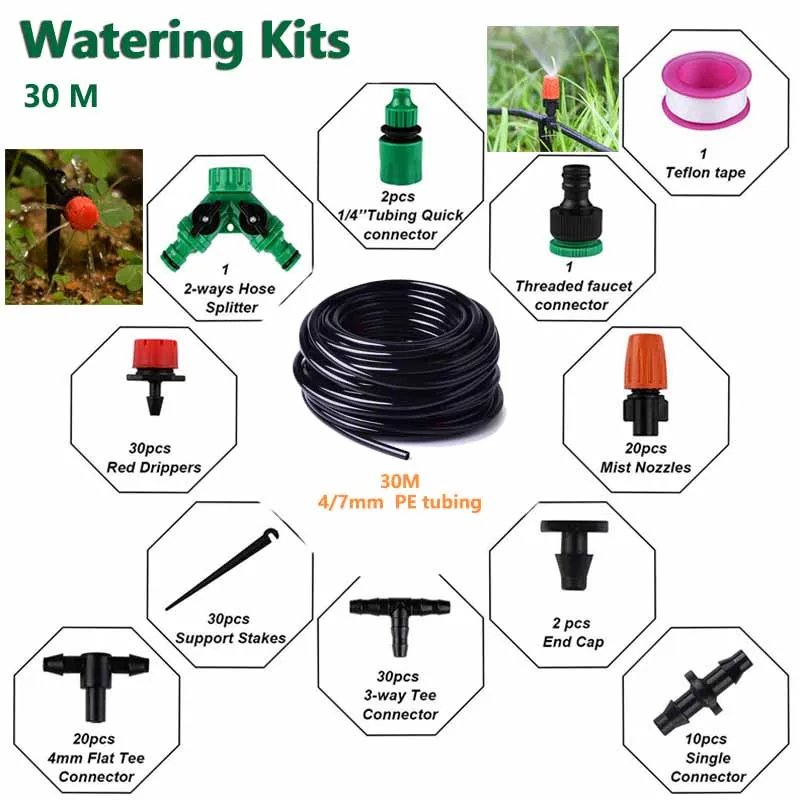 

30m/100ft Home Gardening Watering Kits For The Pot Diy Mist Spray Cooling Drip Irrigation System Automatic Irrigation Equipment