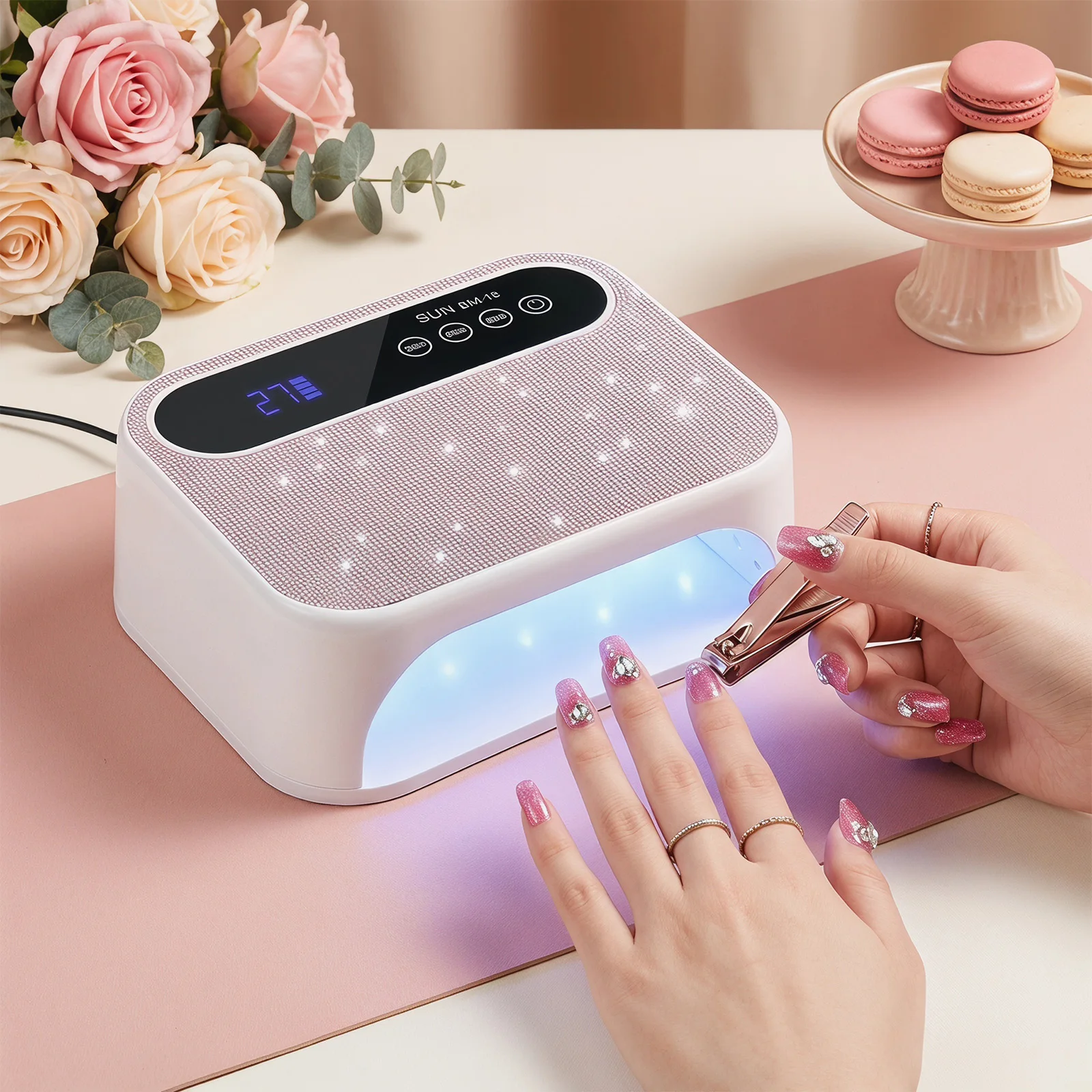 168W 42 LED 고속 경화 라이트, 3가지 타이머 설정, 반짝이는 라인스톤 경화 램프 (아크릴 빌더 3D 네일 아트용)