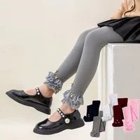 Mickey Beads Leggings Princess Soft Girls Skinny Leggings Candy Color Lace Ruffles for Baby Girl Kids Children Costume Pants 3