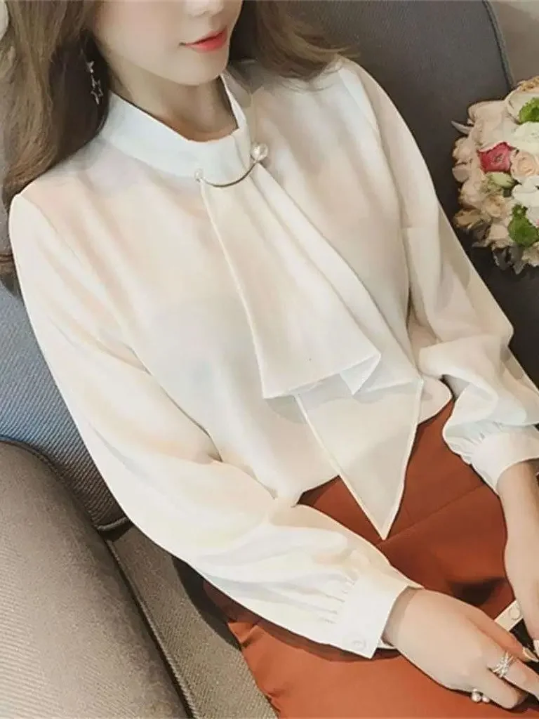 

2023 Women Blouse Fall Women's Clothing Loose Lantern Sleeve Pullover Top Long Sleeve Chiffon T-shirt Blusas Shirts Fashion Tops