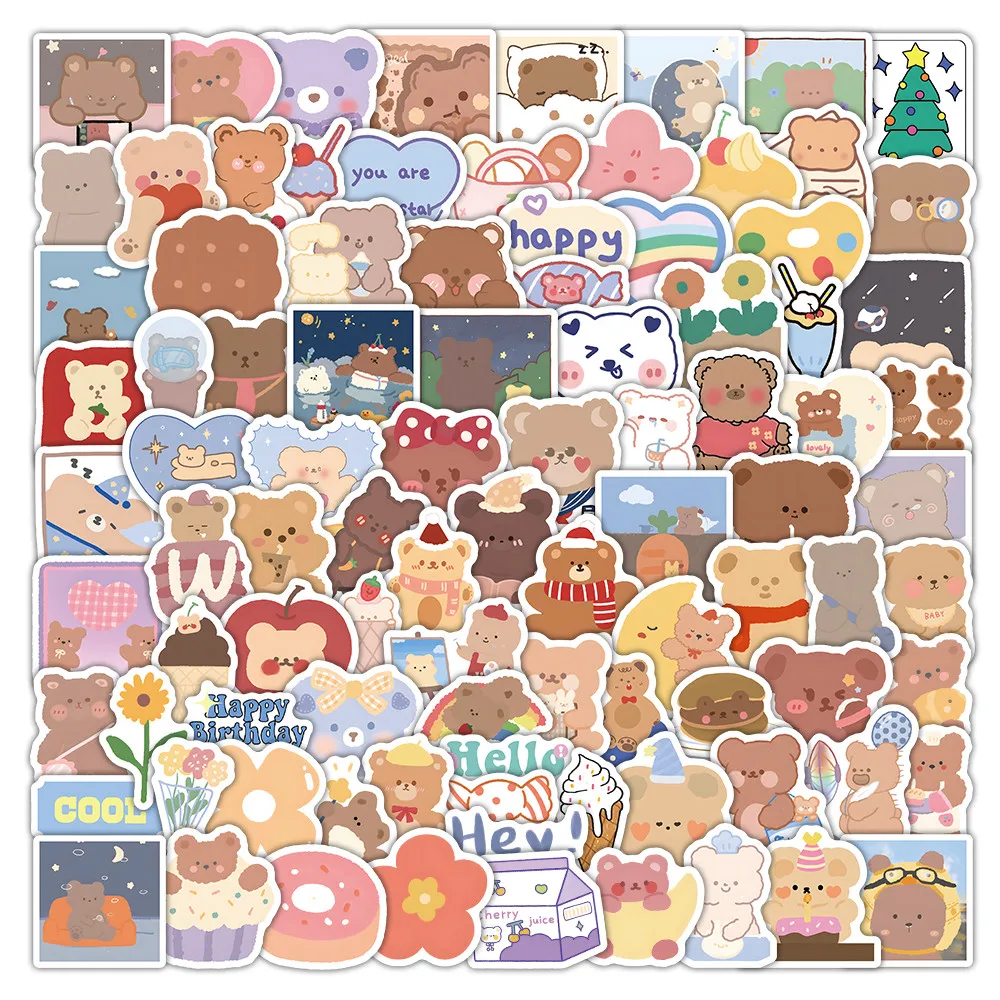 102개 한국식 곰 스티커 - 노트북, 휴대폰 케이스 및 DIY 장 귀여운 카와이 데칼 AnimeWorlds Store