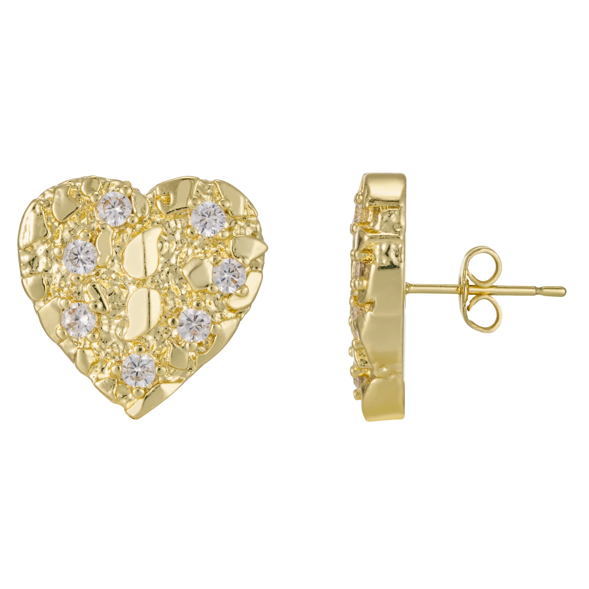 14K Gold Plated Hip Hop Nugget Stud Earrings 8mm-12mm AAA CZ Cubic Zirconia Heart Shape Fashion Jewelry for Men And Women Rock 3
