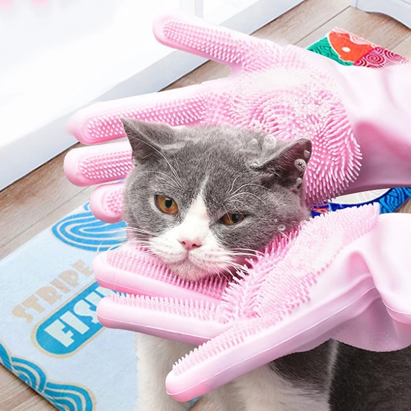 Pet Grooming Cleaning Gloves Silicone Glove Pet Hair Deshedding Brush Comb Dog Cat Bathing Shampoo Glove Massage Cleaning Brush