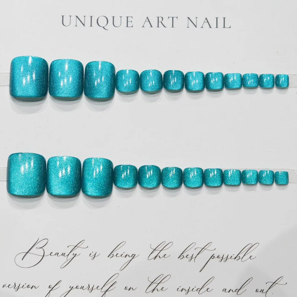 Detachable Cat's Eye Fake Toenails Short Length Square Head False Toe Nails Wearable Manicure Full Cover Press on Nails Girl