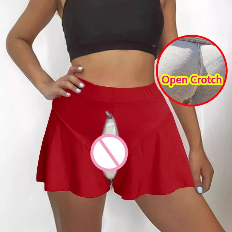 Woman's Open Crotch Sexy Ruffled Edge Fake Dress Skinny Sporty Shorts Girl Casual Bodyshapping Mini Leggings Crotchless Clubwear