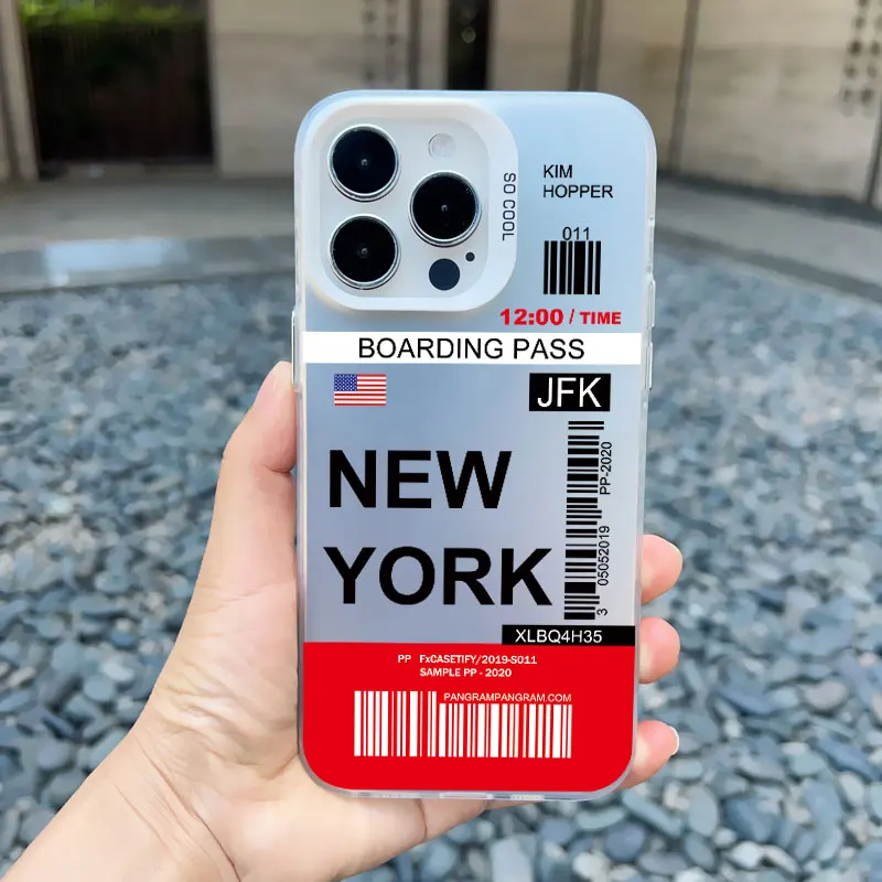 Ins Modedesign New York Seoul Tokio Bordkarte Ticket Telefon Fall für iPhone 15 13 12 14 Pro Max 11 matte Laser Rückseite – Detail 12