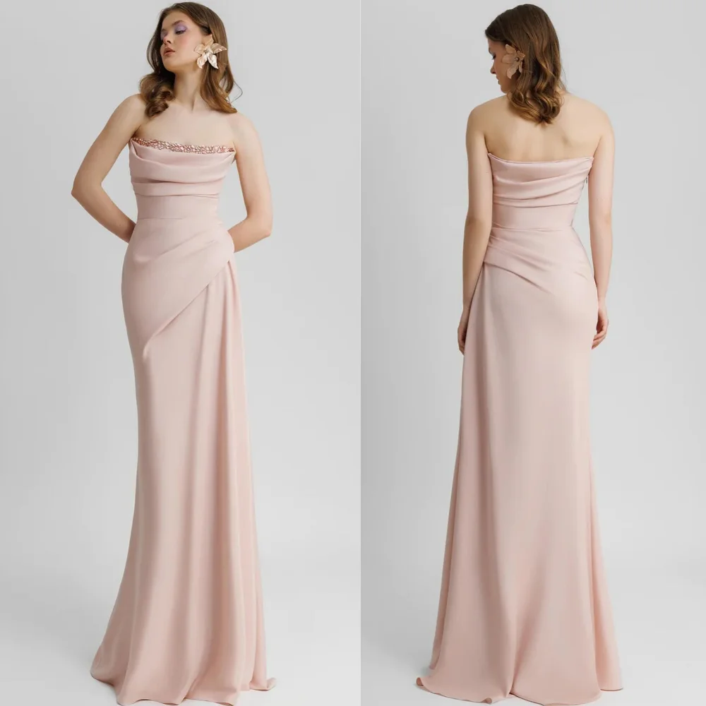 

Prom Dress Evening Saudi Arabia Jersey Sequined Evening Trumpet Strapless Bespoke Occasion Gown Long Dresses