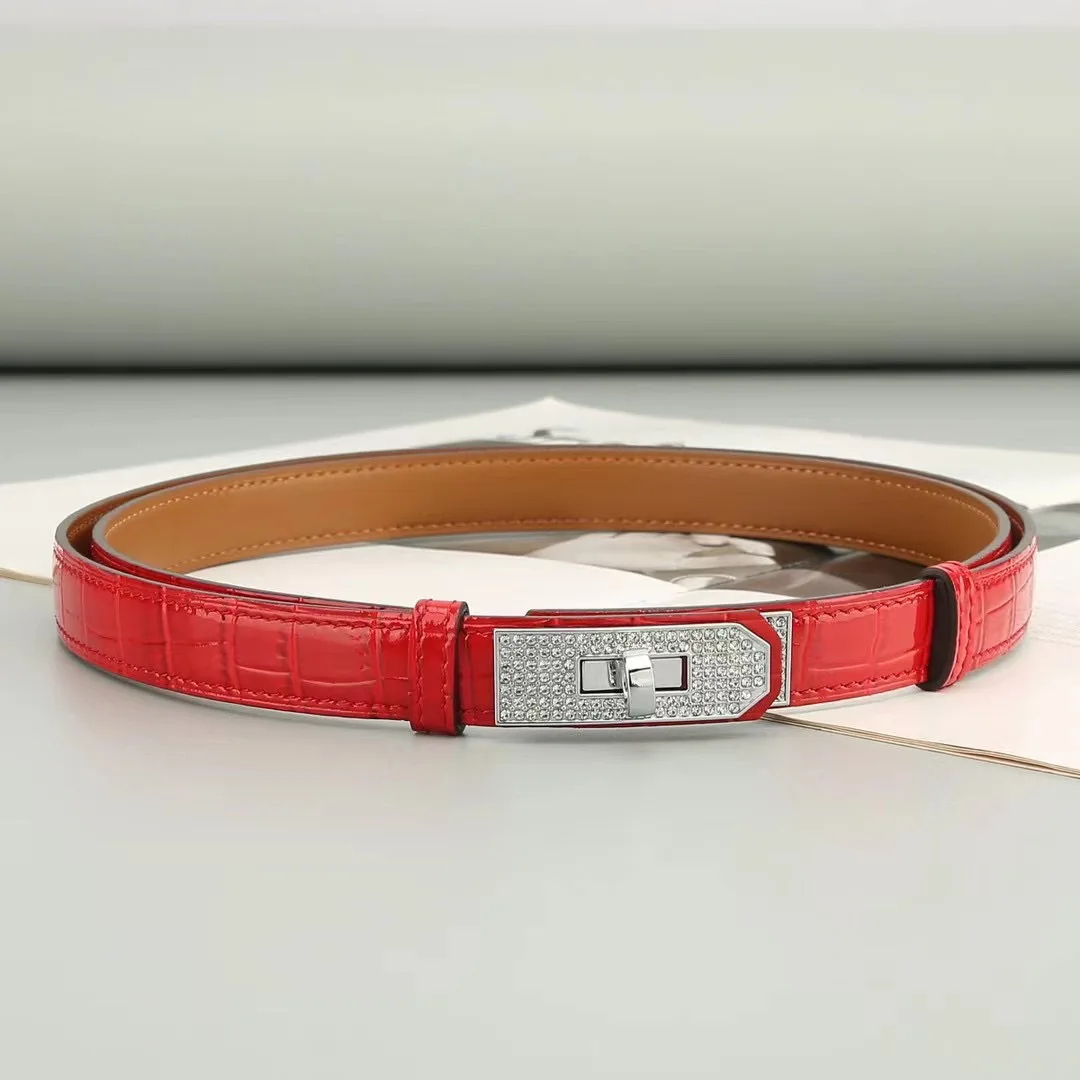 New Luxury Designer Brand Crocodile Leather Belt Width 2cm Party Dress Jeans Women's Belt