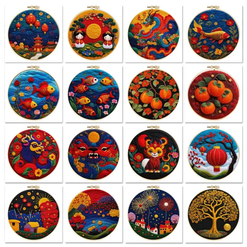 Wool Felt Painting Kit Beginners Spring Festival Scenery Needle Felting Kit Adult Beginners DIY Handicraft