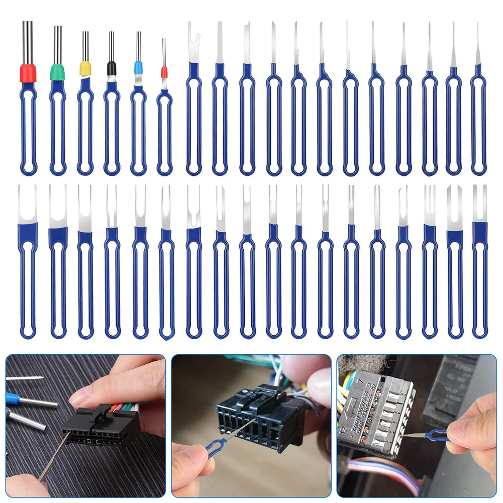 Car Terminal Removal Kit Wire Pin Extractor Stainless Steel 301 Car Stylus Wiring Crimp Connector Puller Repair Tools 36Pcs/Set