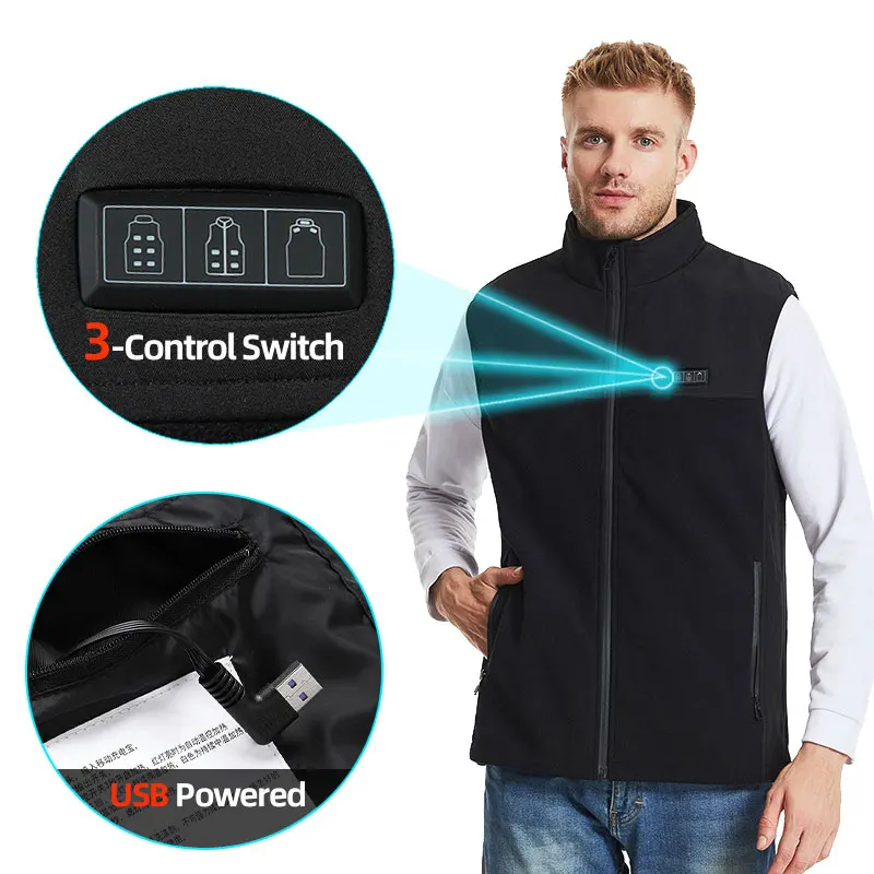 Fleece Heated Vest Men Usb Rechargeable Electric Self Heating Vest Women Warming Heated Jacket Outdoor Hunting Heating Clothing 3