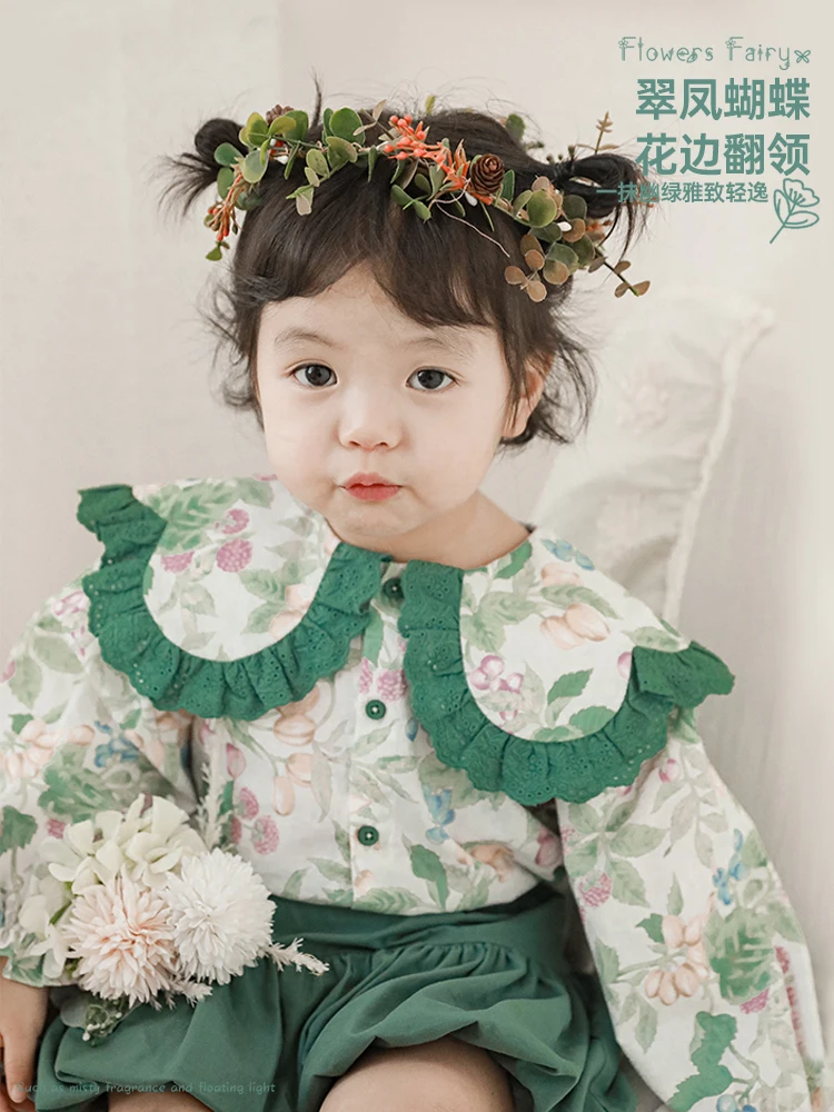 

Girls' Cute Shirt 2023 Spring Baby Sweet Print Top Children's Solid Color Bud Shorts