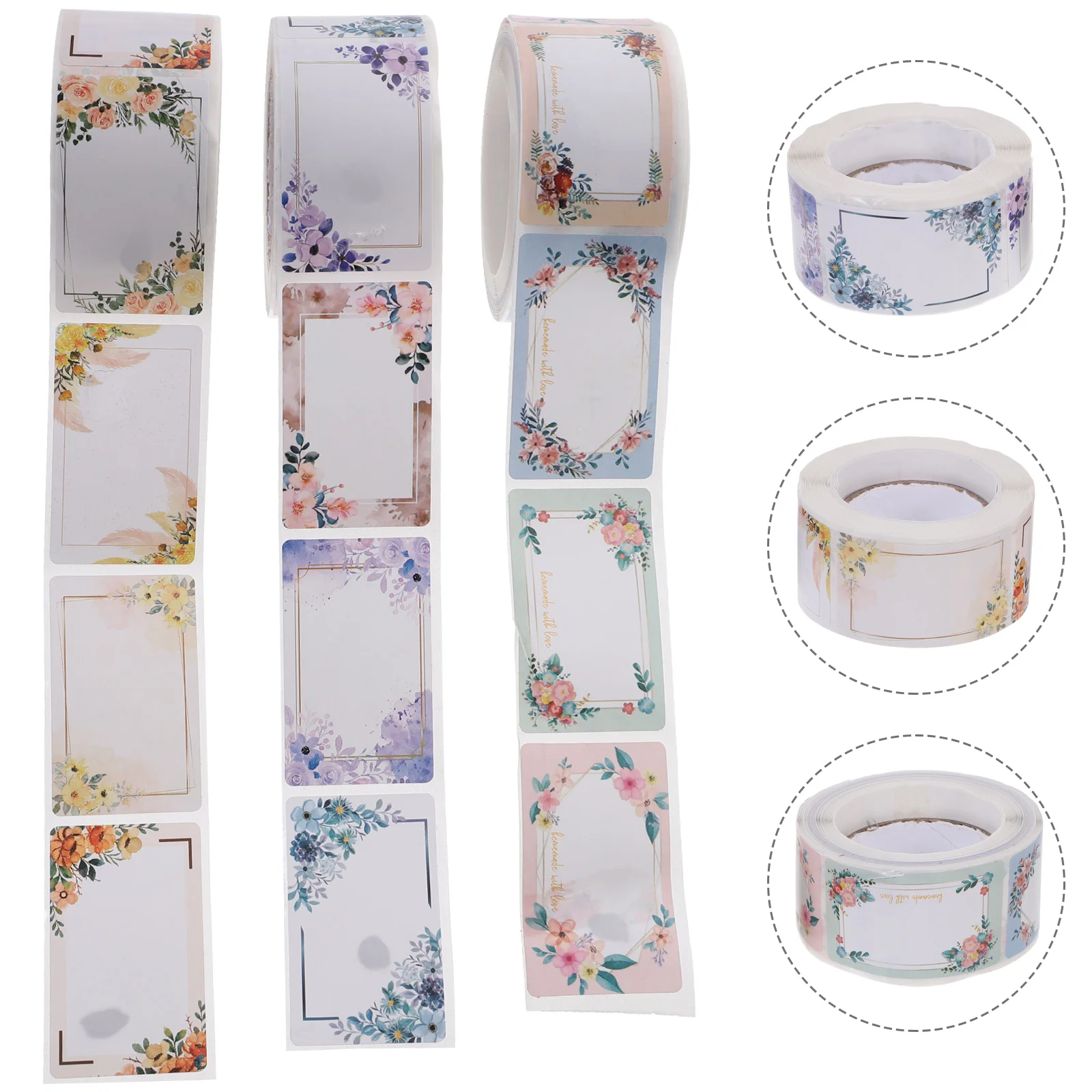 

3 Rolls Sticker Adhesive Labels Gift Blank Tags Flower Embellishments Date Name