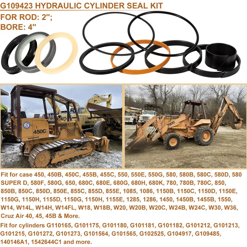 1543273C1/G109423/G105545 Hydraulic Cylinder Seal Kit (for Rod Size: 2'', Bore Size: 4'') & Case 450 455 1286 1450 1450 1550 Etc