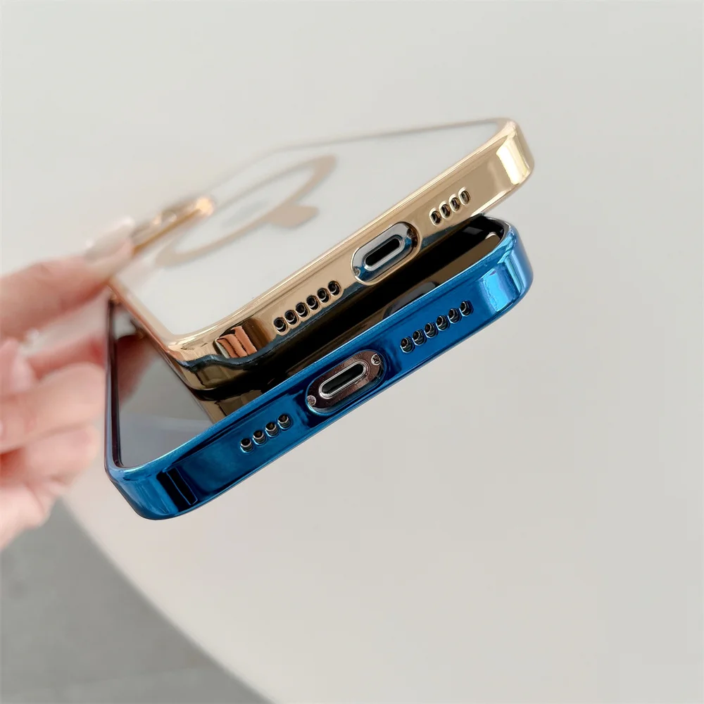 For IPhone 13 12 11 Pro Max Magsafe Magnetic Wireless Charging Case IPhone X XR XS 7 8 PlusElectroplated Frame Transparent Cover apple mag safe