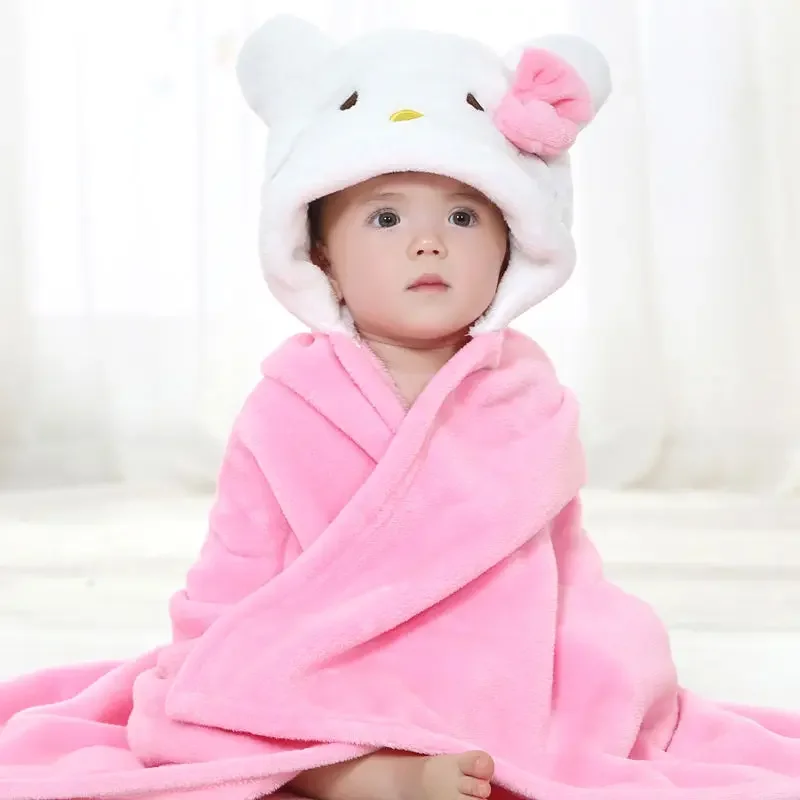 Anime Baby Bathrobe Bath Blankets Cute Hello Kitty Stitch Minnie Mouse Cartoon Shape Child Kids Hooded Cloak