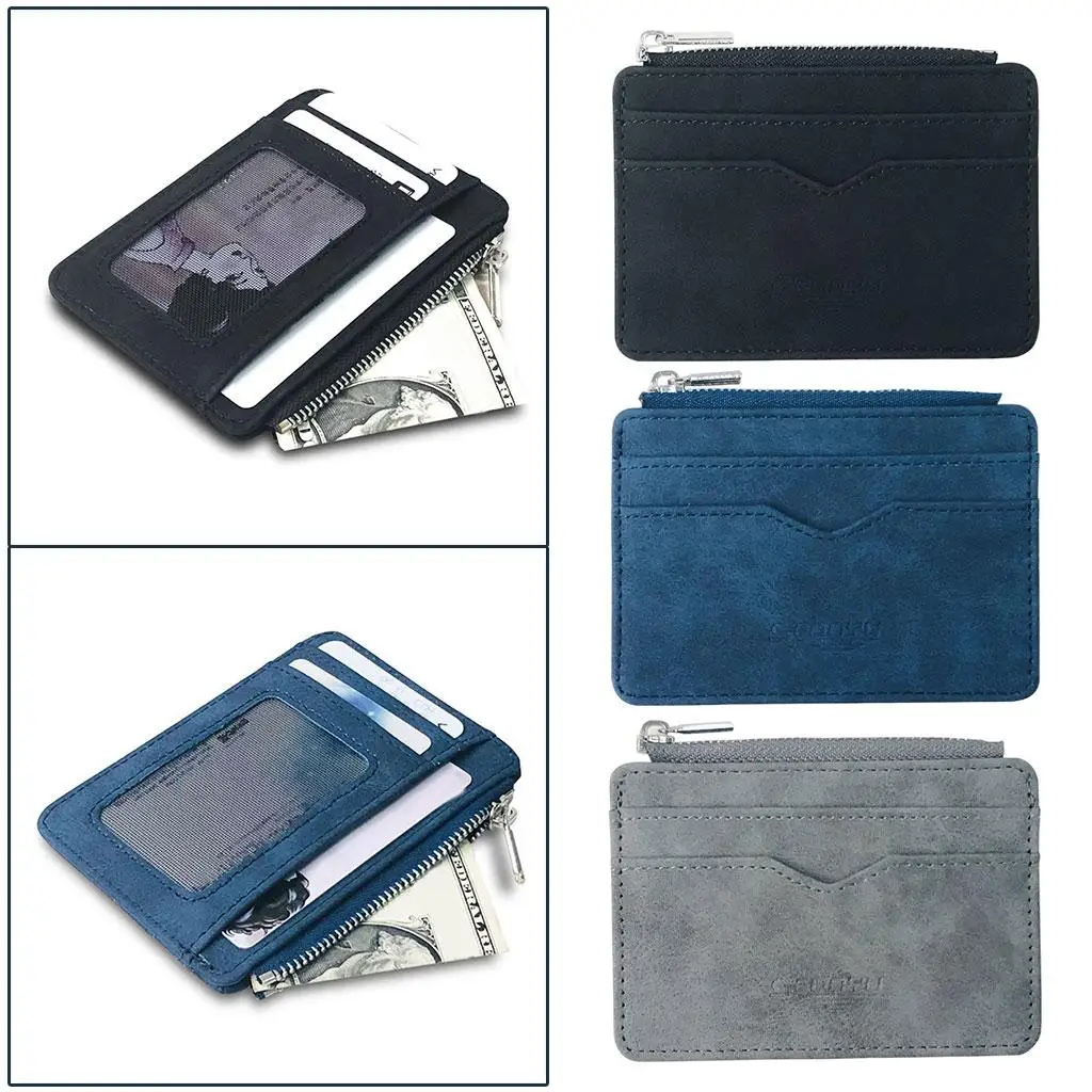 Slim Holder PU Coin Wallet Unisex Mini Portable Zipper Pouch Money Clip for