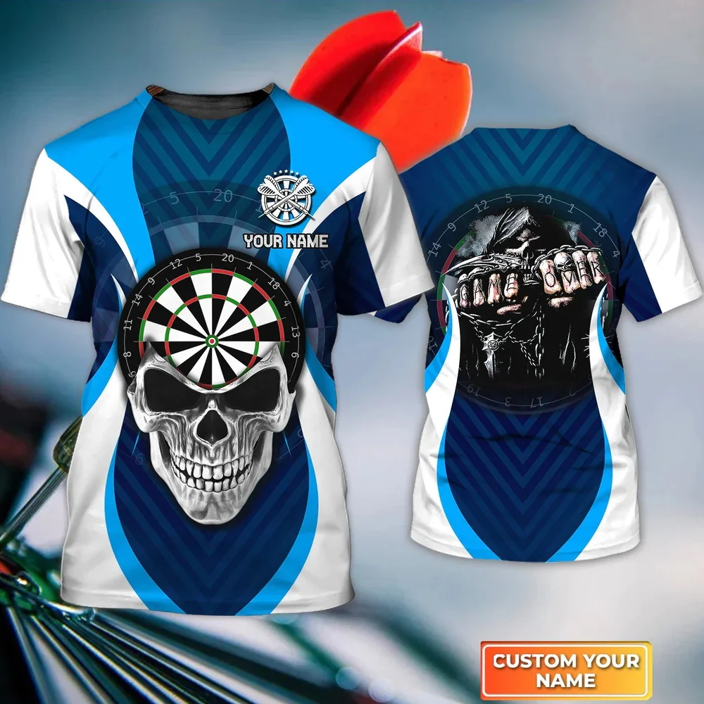 

Summer Mens t shirt Darts Skull Blue Personalized Name 3D Printed Unisex Tshirt For Darts Player Harajuku Casual T-Shirt DW196