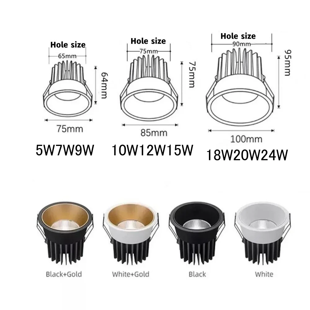 Led Downlight Recessed Ceiling Spotlight Aluminum LED Spot Light Dimmable Downlight Recessed Ceiling Lamp