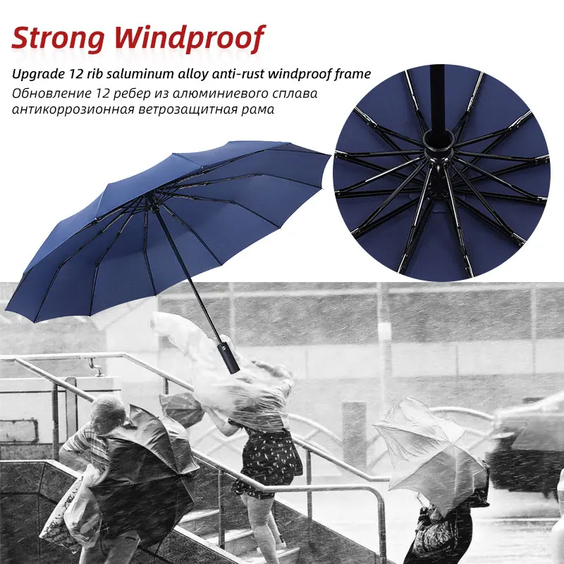 Strong Wind Resistant 3Folding Automatic Umbrella Men Parasol Women Rain 12Ribs Large Umbrellas Business Gift Portable Paraguas folding umbrella,automatic umbrella