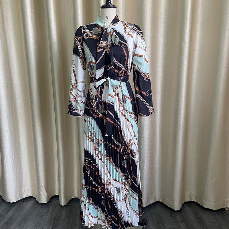 Autumn Winter Print Aesthetic Plus Size Chic Dress Women Long Sleeve Oversized Loose Vestidos De Fiesta Collect Waist Robe Femme