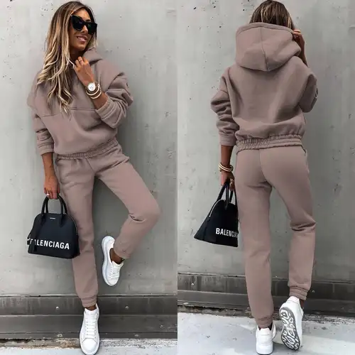 Women Two Piece Set Tracksuit Solid Color Suit 2025 Autumn Trouser Suits Female Sweatshirt Sports Hoodie Sportswear Pants Sets - Image 7