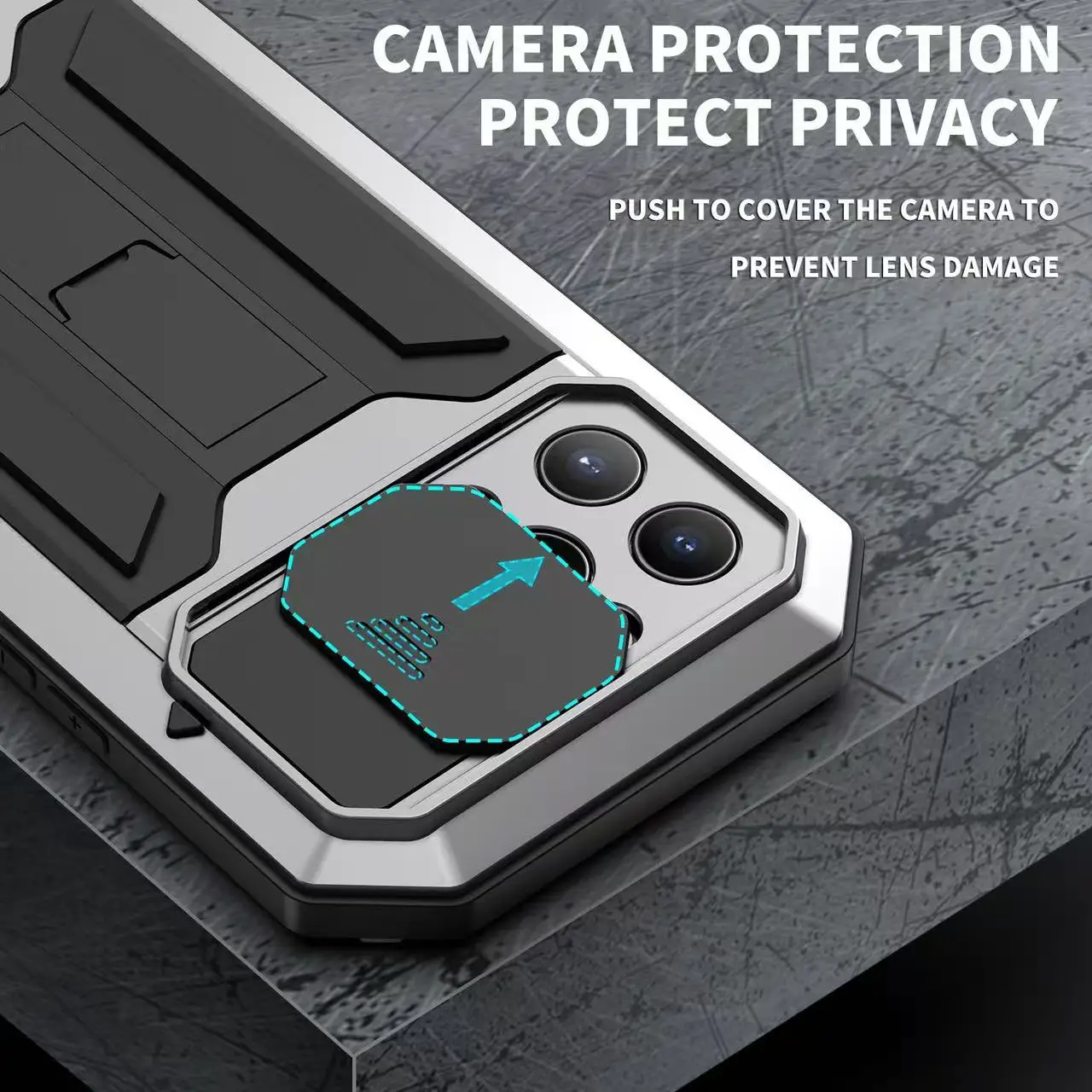 Rugged Metal Case with Slide Camera Cover & Built-in Screen Protector
